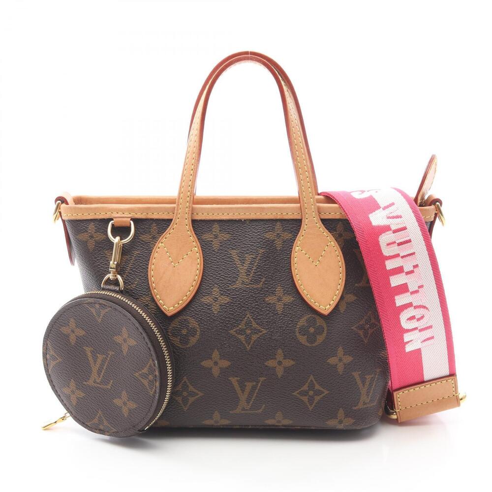 Louis Vuitton Neverfull Canvas Leather Monogram Peony Tote Bag Rose Pink Brown